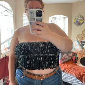 Black fringe shirt with silver embellishments